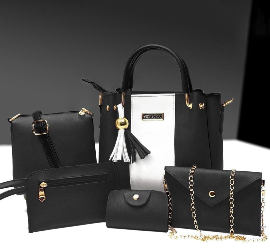 Stylish Women's PU Leather Bag Set- 5 Pcs